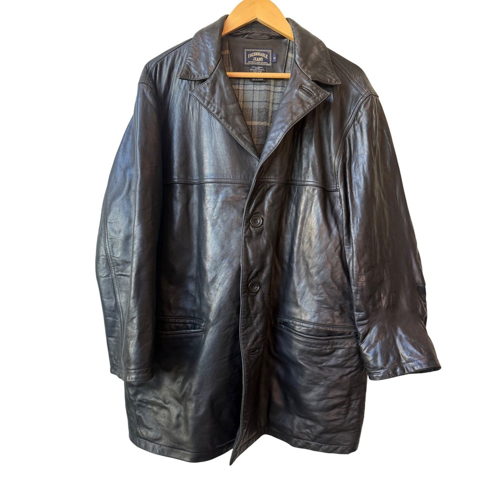 Faconnable Black Leather Car Coat‎ Mens Sz M Quiet Luxury Soft Classic Overcoat